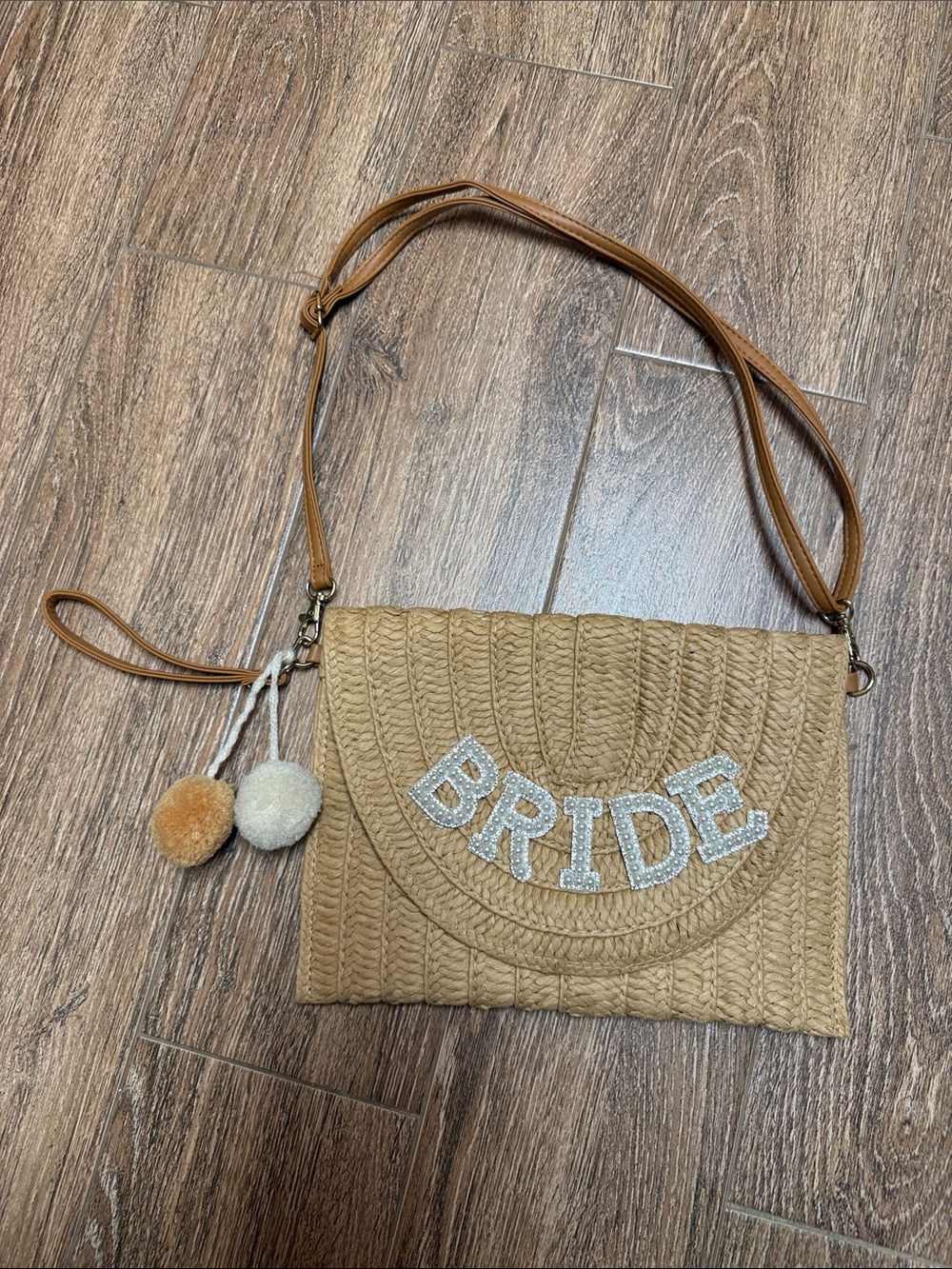 Bride Raffia Crossbody Bag in Tan